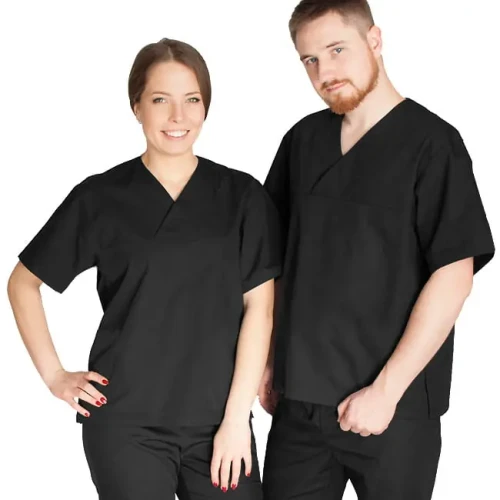 Bluza w serek gastronomiczna z krótkim rękawem w kolorze czarnym - 3494-060-4010