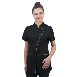 Bluza damska z krótkim rękawem czarna z zielonymi lamówkami