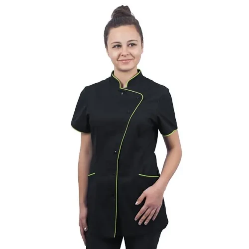 Bluza damska z krótkim rękawem czarna z zielonymi lamówkami