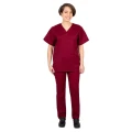 Bluza medyczna damsko-męska bordowa w serek z krótkim rękawem