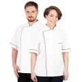 Bluza kucharska z krótkim rękawem biała czerwone lamówki