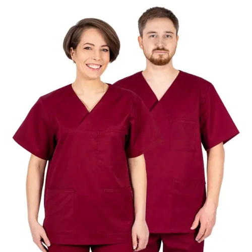 Bordowa bluza medyczna z krótkim rękawem
