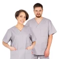 Popielata bluza medyczna z krótkim rękawem