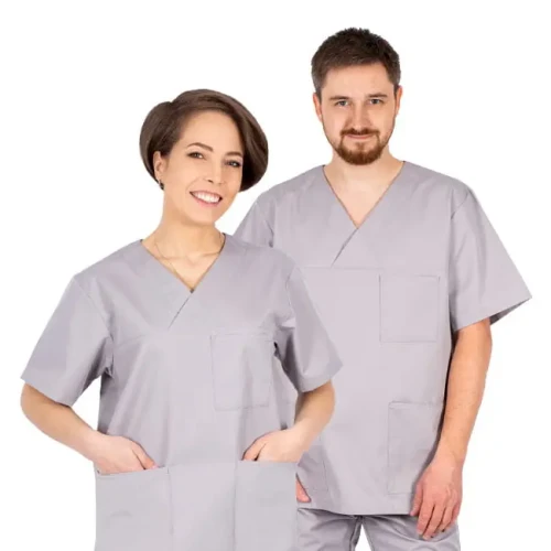 Popielata bluza medyczna z krótkim rękawem