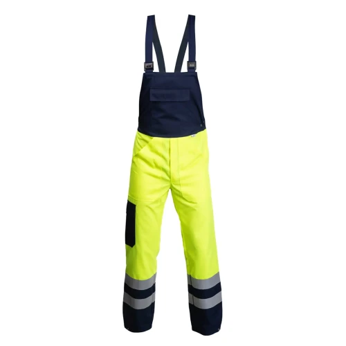 Ostrzegawcze Spodnie Robocze ogrodniczki Hi-Vis EN ISO 20471 - kolor żółty - widok z przodu