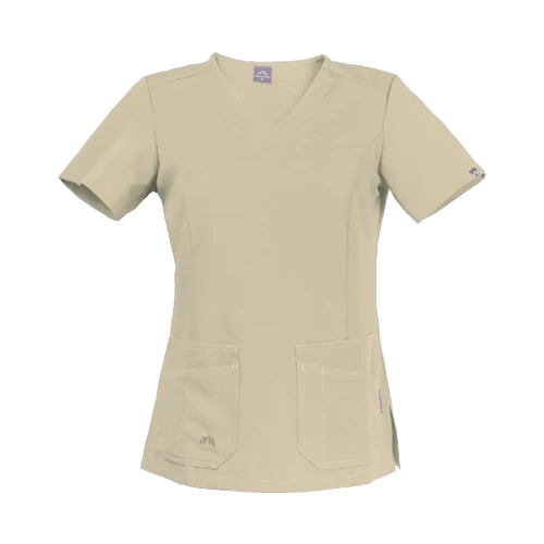 Scrubs bluza medyczna damska z krótkim rękawem - kolor beżowy