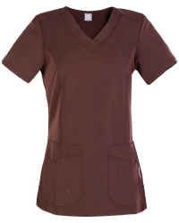 Scrubs bluza medyczna damska z krótkim rękawem - kolor brąz czekoladowy