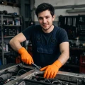 Rękawiczki robocze nitrylowe grube bezpudrowe pomarańczowe - 50 szt.