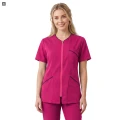 Scrubs bluza uniwersalna damska róż amarant z krótkim rękawem na zamek - granatowe lamówki