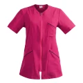Scrubs bluza uniwersalna damska róż amarant z krótkim rękawem na zamek - granatowe lamówki
