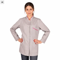 Scrubs bluza medyczna damska szara z długim rękawem i kieszeniami