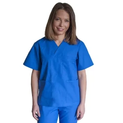 Bluza medyczna damsko-męska niebieska z krótkim rękawem FENIKS