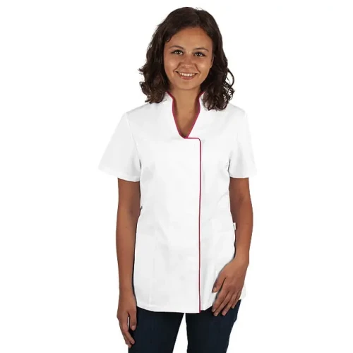 Bluza damska 3761 biała - różowa lamówka