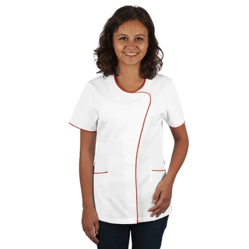 Bluza damska 3761 biała - pomarańczowa lamówka