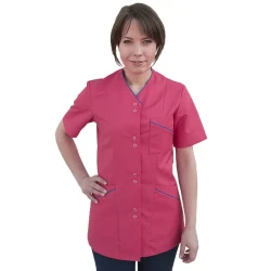 Bluza medyczna różowa  damska z krótkim rękawem - Elida