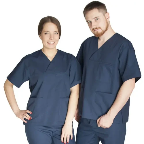 Bluza medyczna damsko-męska granatowa z krótkim rękawem - FENIKS