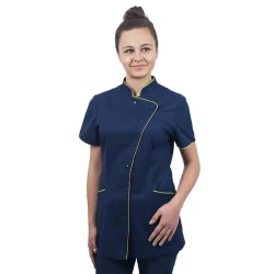 Bluza damska krótki rękaw - kolor granatowy - miętowa lamówka