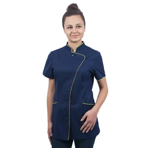 Bluza damska krótki rękaw - kolor granatowy miętowa lamówka