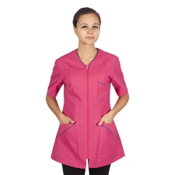 Bluza uniwersalna damska różowa z krótkim rękawem na zamek - niebieskie lamówki