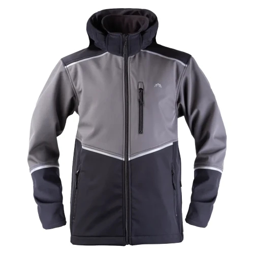 Kurtka Softshell z kapturem V-Work Flex szaro-czarna