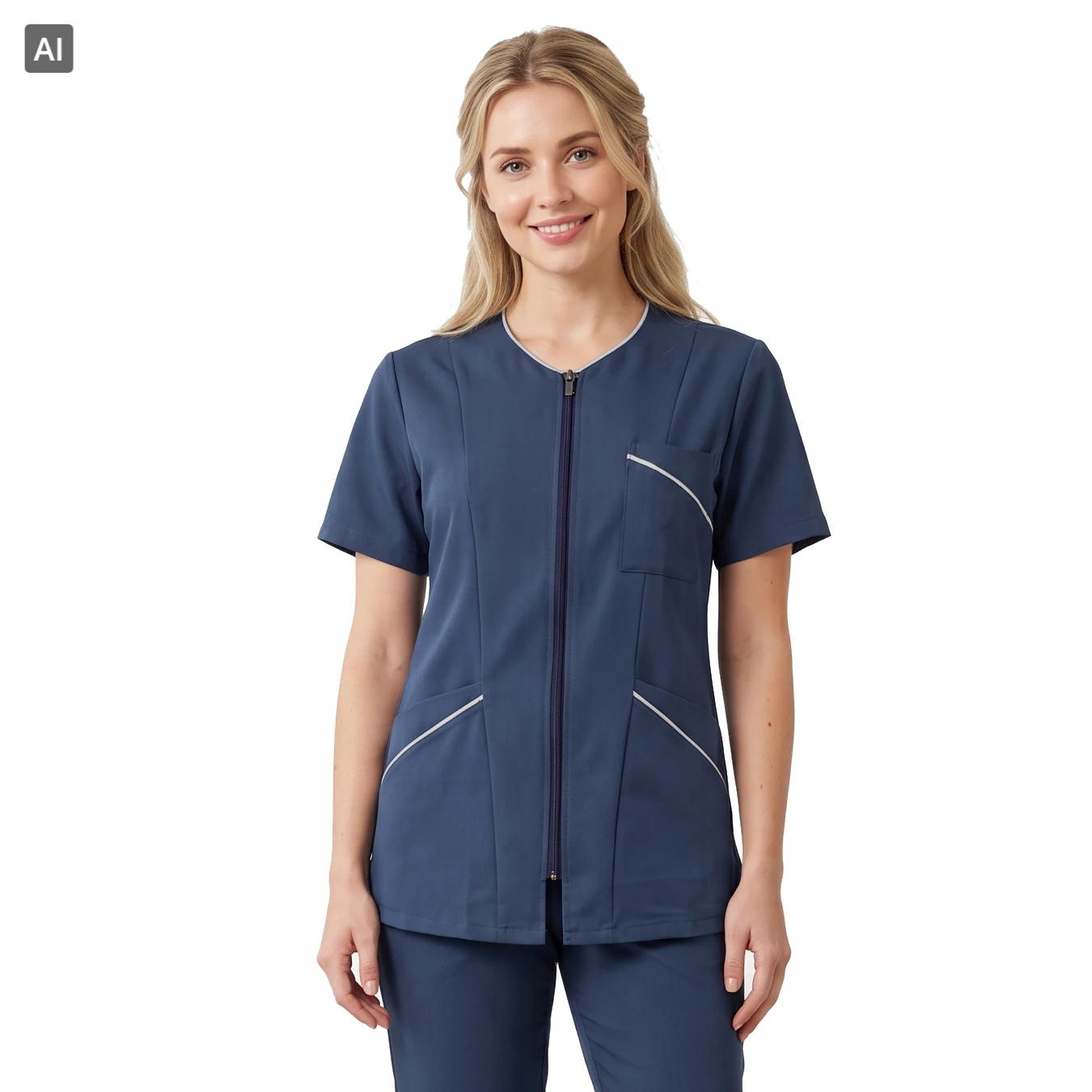 Scrubs bluza uniwersalna damska niebieski como z krótkim rękawem na zamek - jasne lamówki